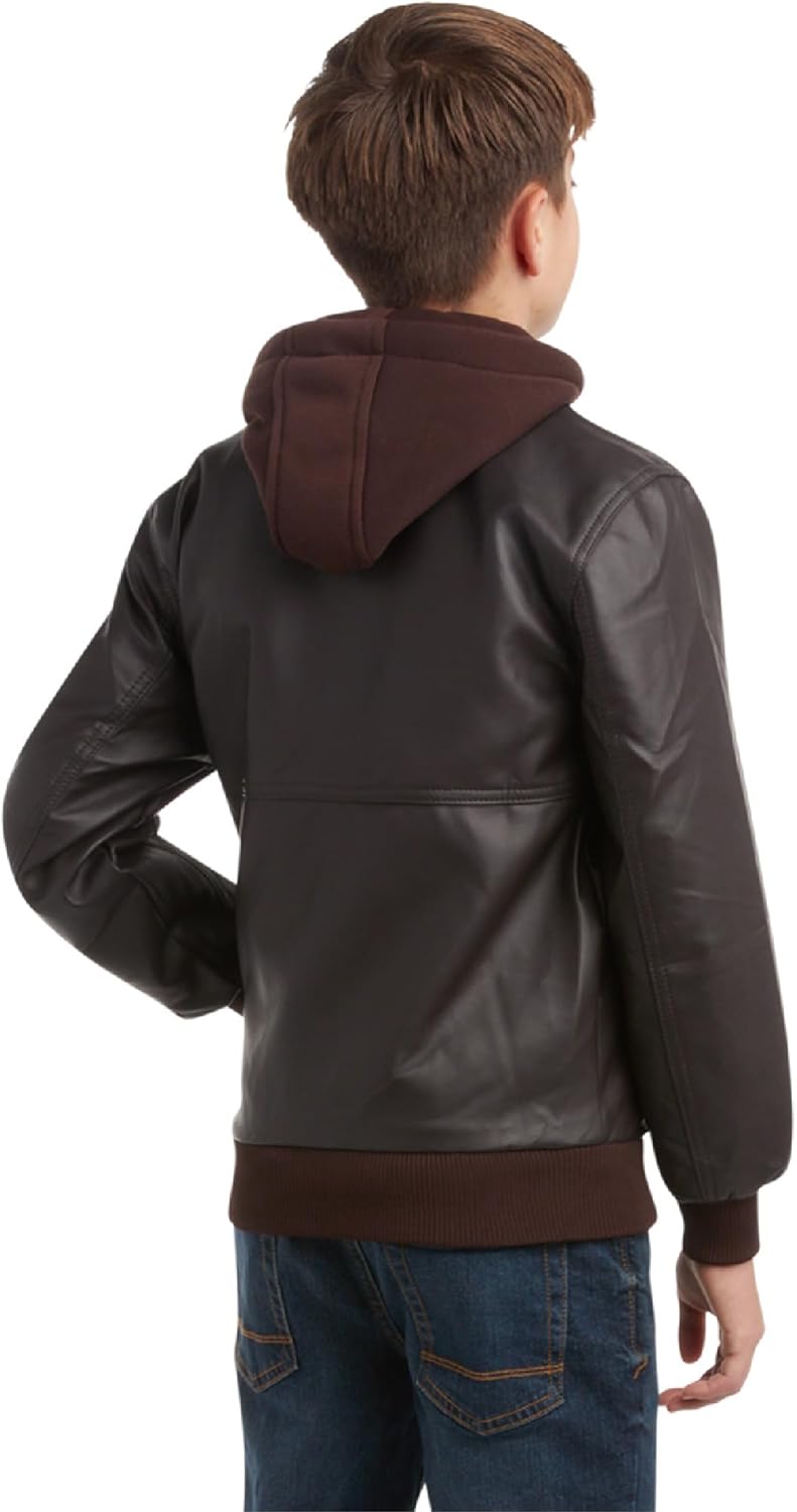 URBAN REPUBLIC Boys Leather Jacket - Faux Leather Bomber Jacket with Fleece Lining - Motorcycle Jackets for Boys (Sizes 8–20) - Image 6