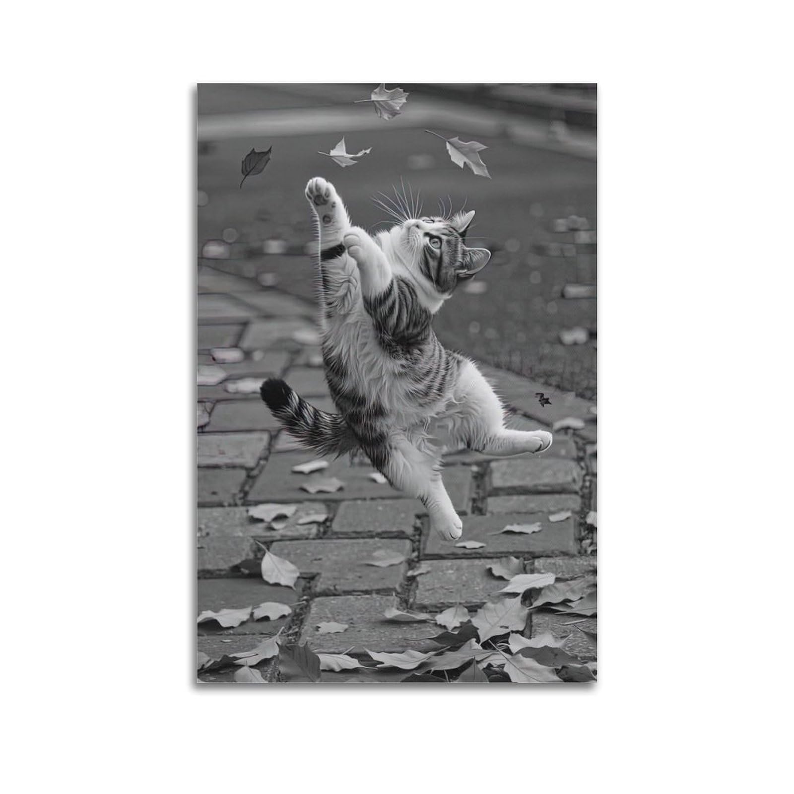 OKAHYS Vintage Animal Cat Poster Kittens Jump Artwork Decorative Painting Canvas Wall Artworks Picture 12x18inch(30x45cm)