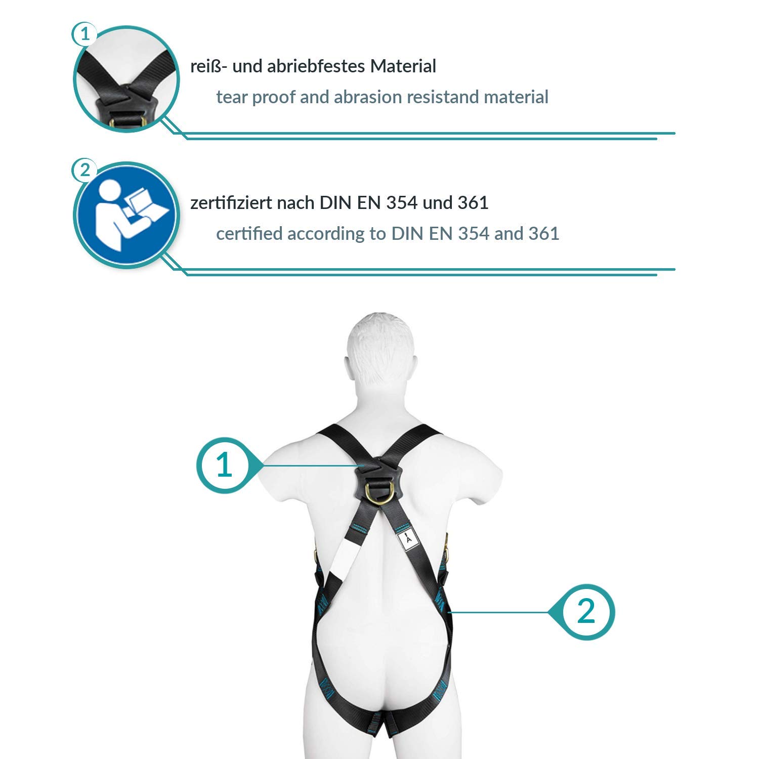Set Anticaduta ACE Safety - Imbracatura EN361 + Cordino A Y 1.5m EN354, Per Lavori In Altezza - Foto 10