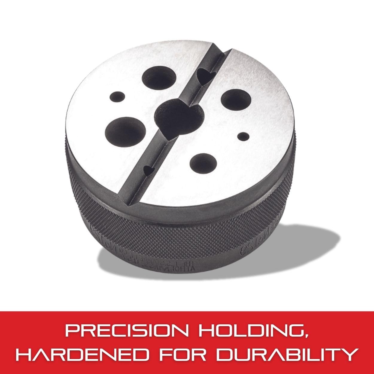 Starrett Steel Bench Block - Ideal for Metalworking & Woodworking - 3" Diameter, 1-1/2" High, 1/8 to 5/8" Oversize Holes, 1 V-Groove - 129