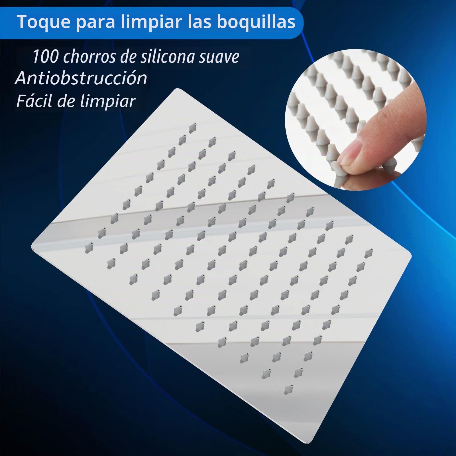 Cabezal de Ducha Lluvia de 20cm, Voolan Cabezal de Ducha Cuadrado de Alta Presión de Acero Inoxidable 304 Ducha Cómoda a Baja Presión de Agua Instalación en Pared o Techo (Cromo)