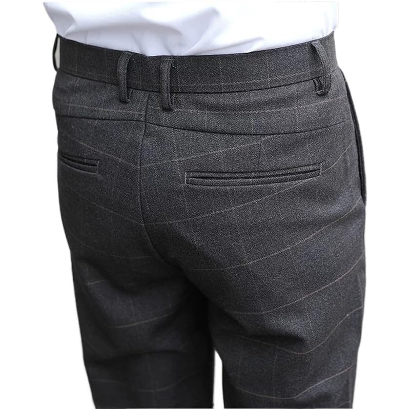 Men's Plaid Dress Pants Slim Fit Checked Casual Business Suit Trousers with Pockets4