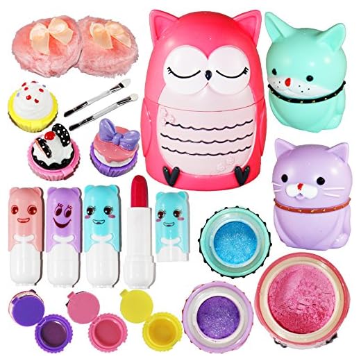 Joyin Toy All-in-one Girls Makeup Kit Including 4 Lip Balms, 3 Lip Gloss, 2 Shimmer Powders/Eyeshadow, and 1 Large Blush.