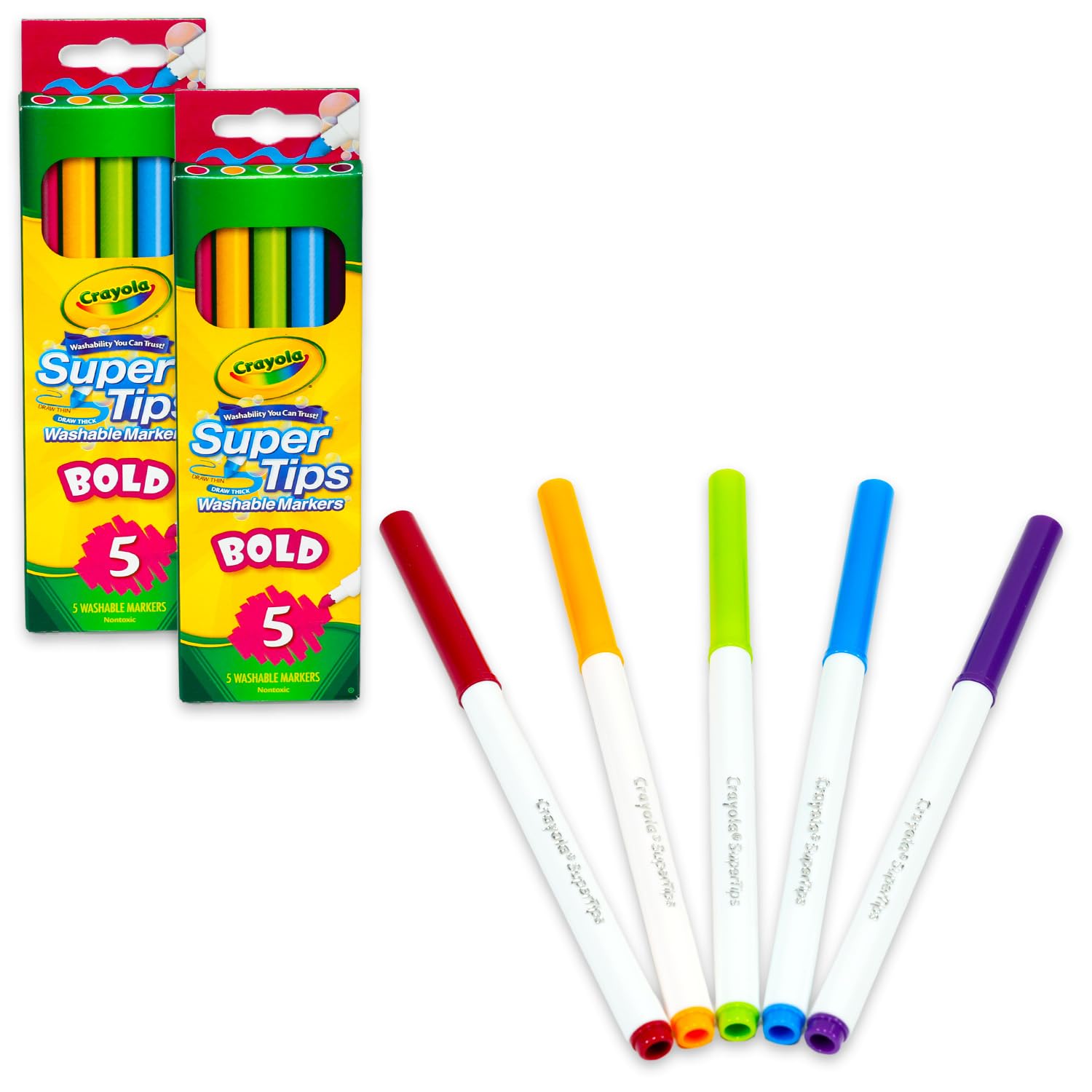 Crayola Super Tips Pennarelli per bambini – Confezione con 10 pennarelli lavabili per bambini per bomboniere, sacchetti per dolcetti, più set da colorare per ragazzi, ragazze, bambini