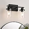 EDISHINE Bathroom Light Fixtures, 2-Light Bathroom Vanity Light with Clear Glass Shades, Matte Black Vanity Lights, Vintage Wall Sconces for Bedroom Living Room Hallway, E26 Base (Bulbs Not Included)