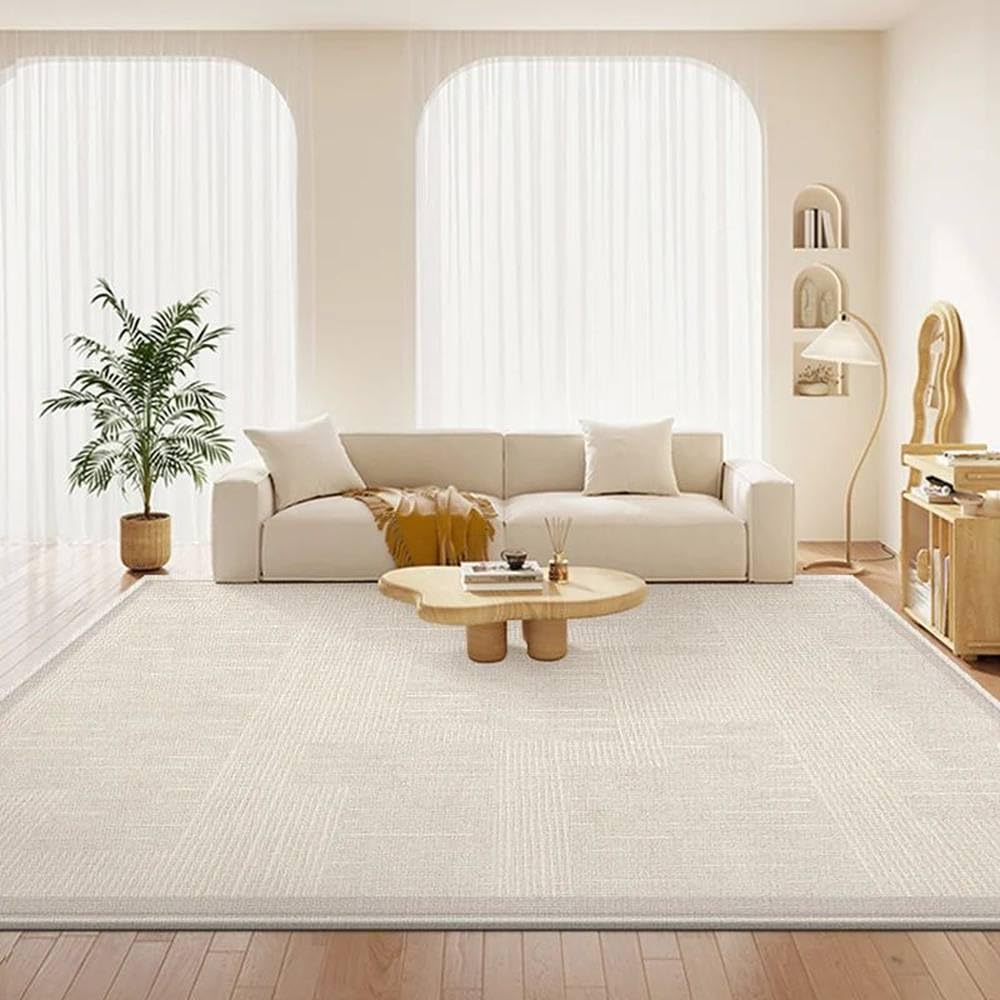 Tapis de salon beige 140x200cm au style crème minimaliste AD1317