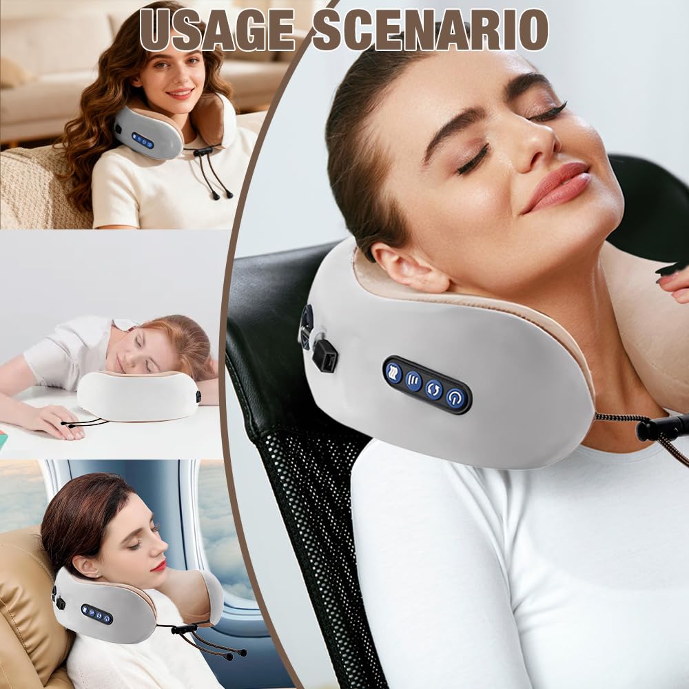 Almohada de Masaje Cuello, 3 Modos Masajeador Cervical Eléctrico, Almohada de Masaje en Forma de U, para la casa, oficina, viajes