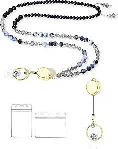 COTATI Teacher Lanyard for Id Badges and Keys,Retractable Beaded Cute Lanyards for Women Card Badge Holder (Gold-Black)