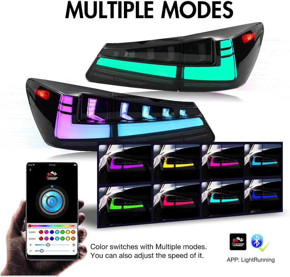 Tail Lights for 2nd Gen Lexus IS250 IS350 2006-2012 IS200d IS F 2008-2014(NOT FOR IS250C/IS350C) Taillight Assembly Rear Lamp with Multicolor DRL Sequential Turn Signal Smoked