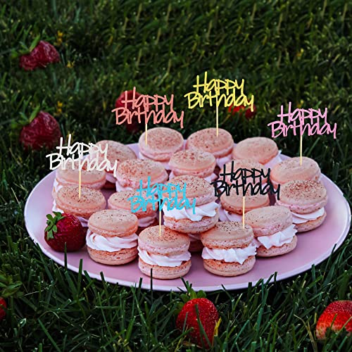 Arthsdite 24Pcs Happy Birthday Cupcake Toppers 6 Colors Mixed Cake Food Fruit Picks For Celebrating Birthday Party Decoration Supplies #TOP4