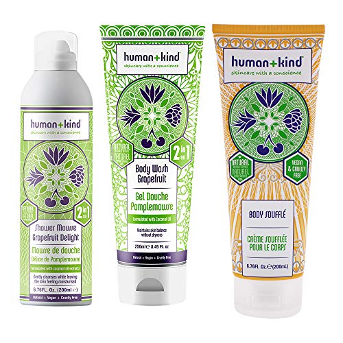Human+Kind Shower Mousse and Body Wash and Souffle Cream Kit Unisex 3 Pc