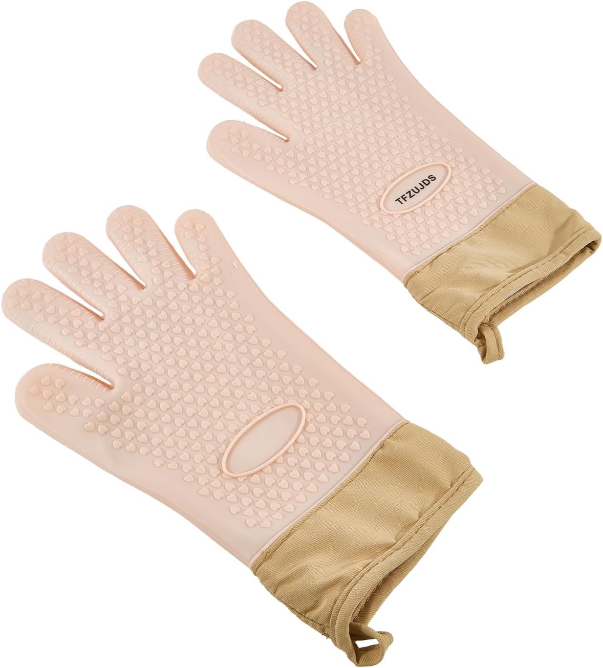 Silicone Oven Mitts with Five-Finger Design, Extended Cuff & Soft Cotton Lining – Heat Resistant, Waterproof, Non-Slip Oven Gloves for Baking, Cooking, Grilling, Safe Grip on Hot Cookware - Pink