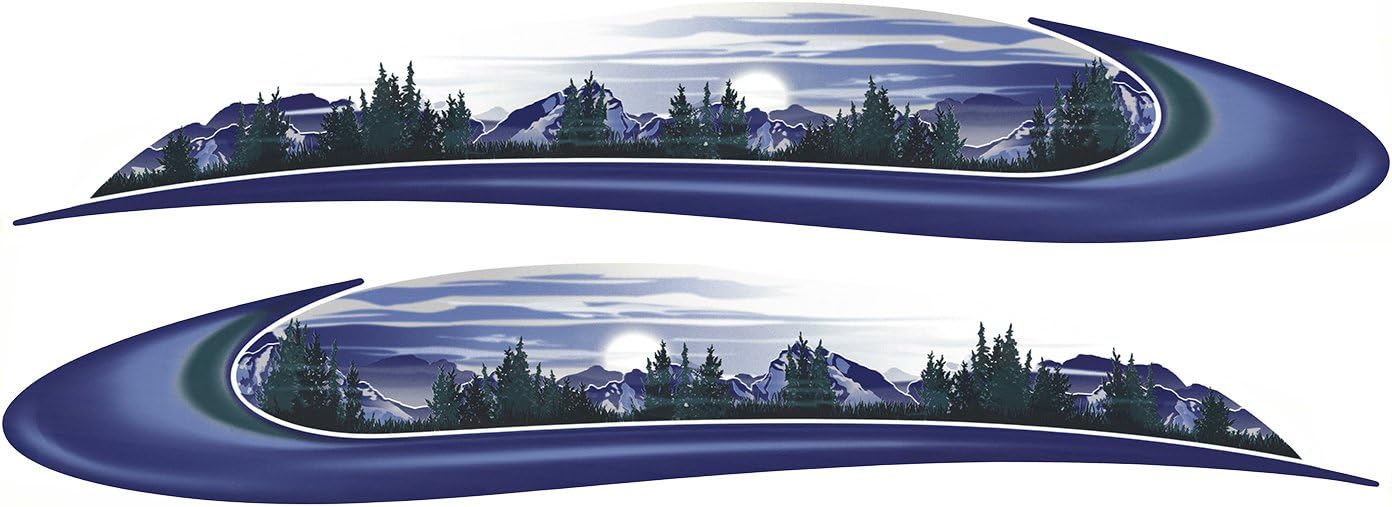 2 RV Trailer Camper Mountain Scene Graphics Decals Stripes -726