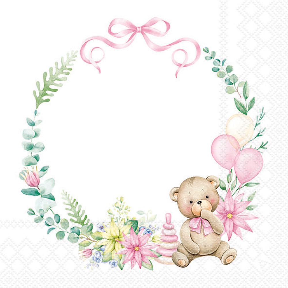 Ambiente Pink 20 Paper Napkins - Baby Teddy Bear - Table Decoration With Motif Also For Party Or Decoupage 33X33 Cm
