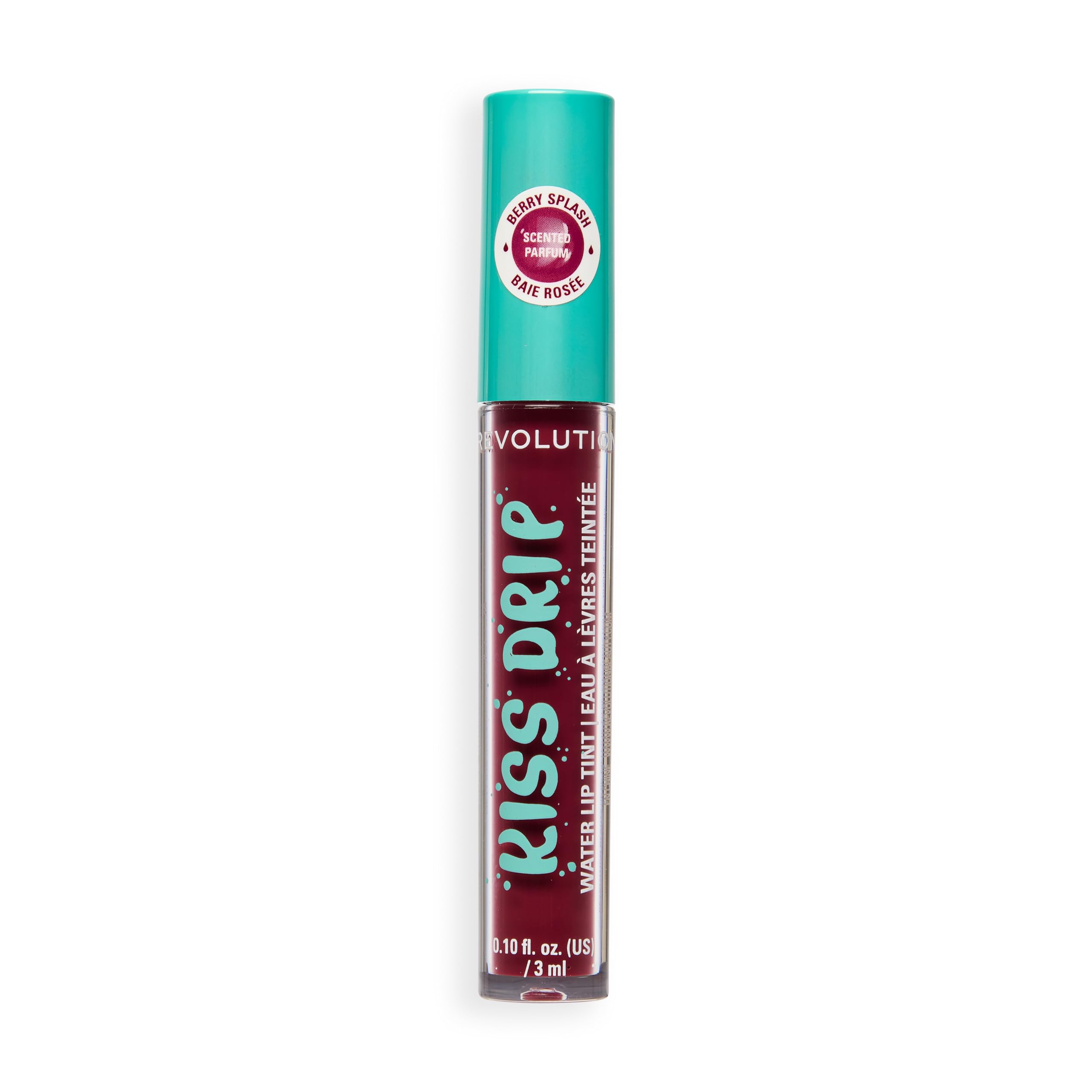 Revolution Kiss Drip Water Lip Tint, Hydrating Tinted Lip Gloss with Shea Butter & Vitamin E, Buildable Colour, Berry Splash, 3ml