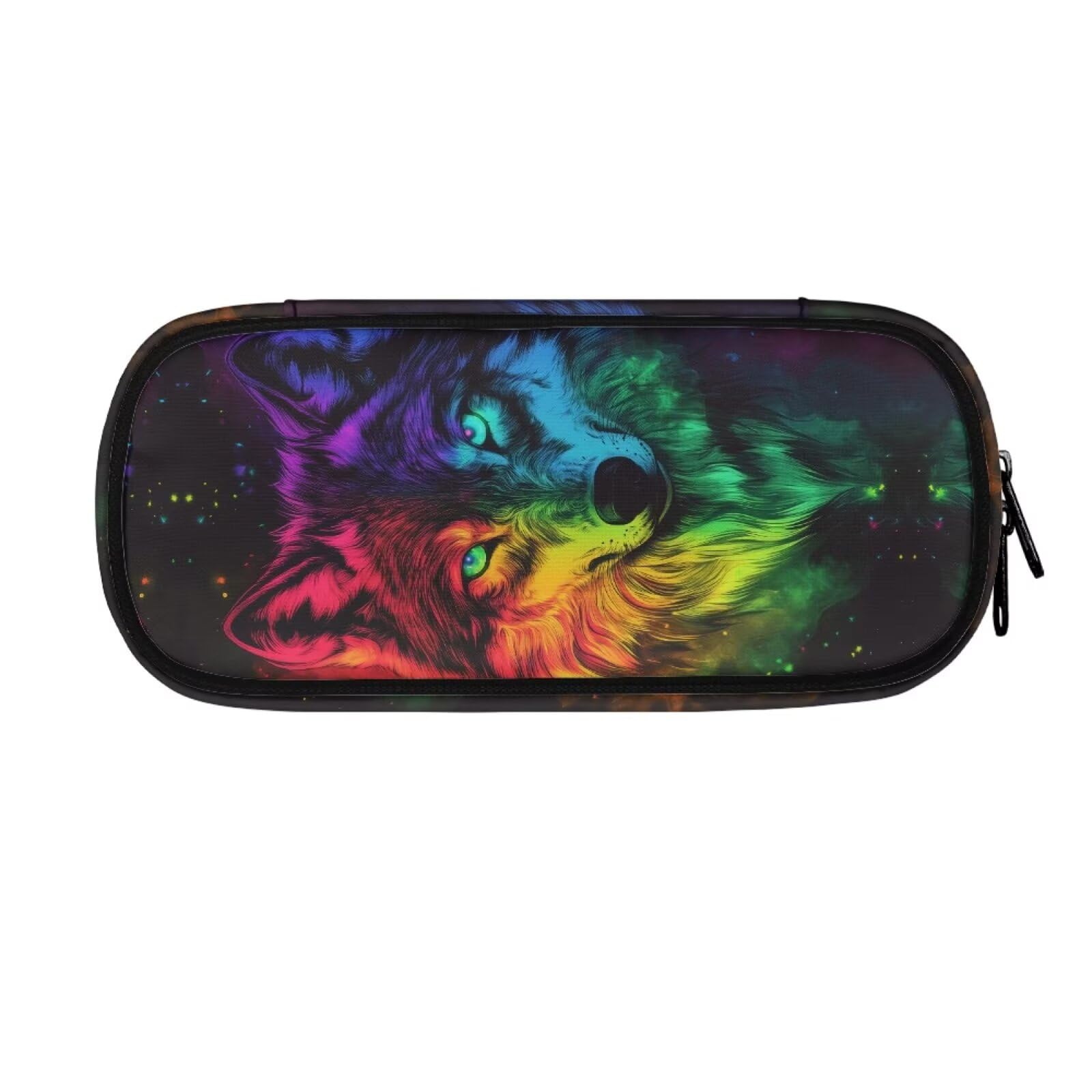 ASQVTIFE Animal Wolf Pencil Case Big Capacity for Kids Boys,Starry Night Wolf Pencil Boxes for School Pencil Box Kindergarten 4 Ring Binder Bag Pen Marker Holder Storage — image 1