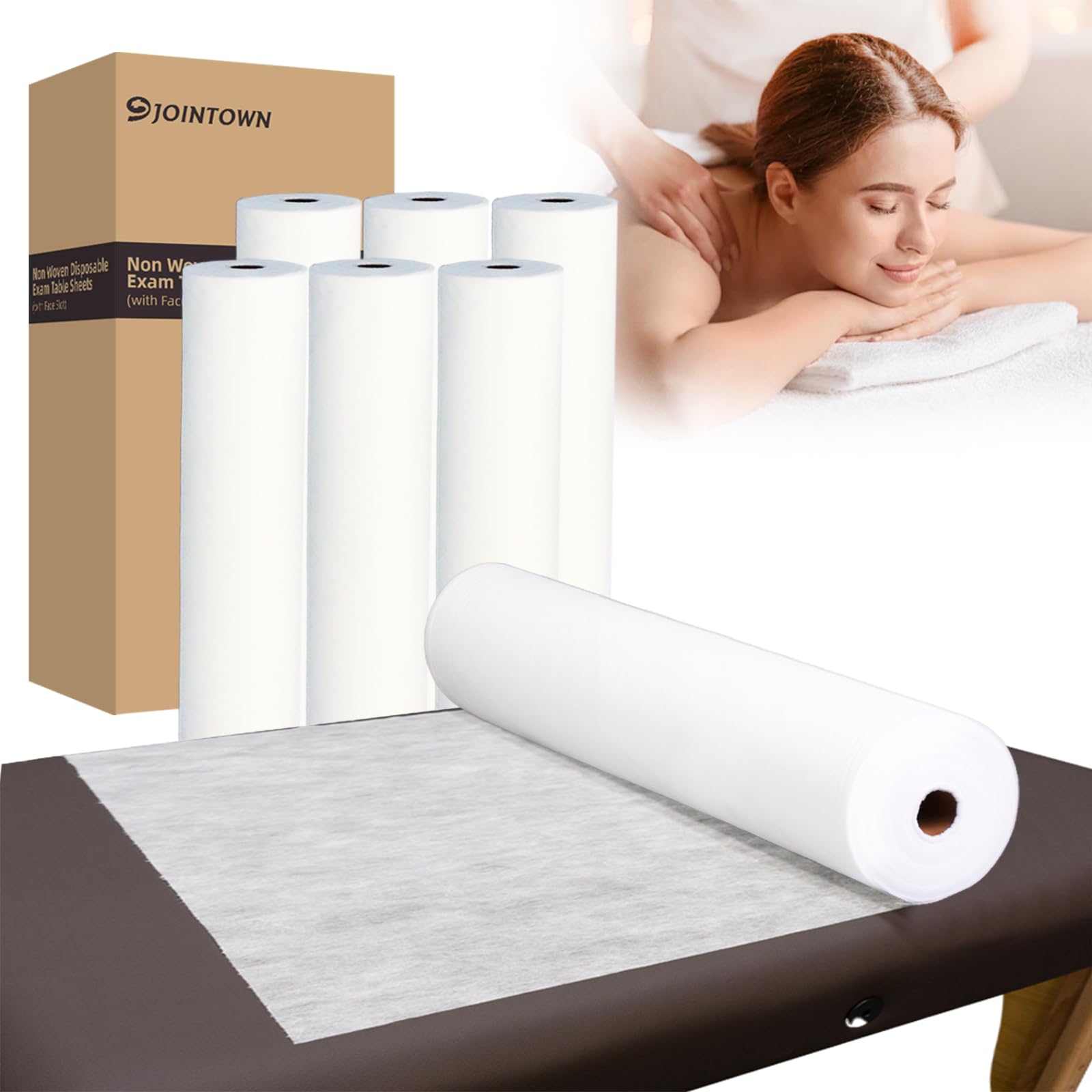 Jointown - Juego de 6 rollos de sábana (80 x 180 x 180 x 50 cm, no tejidos), para masaje, spa, tatuajes y mesas de examen desechables, ecológicos y reciclables
