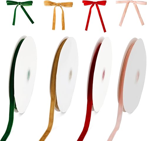 4 rollos de cinta de terciopelo de Navidad, 38 pulgadas 20 yardas, de terciopelo verde vintage, de satén para árbol de Navidad, de una sola cara,