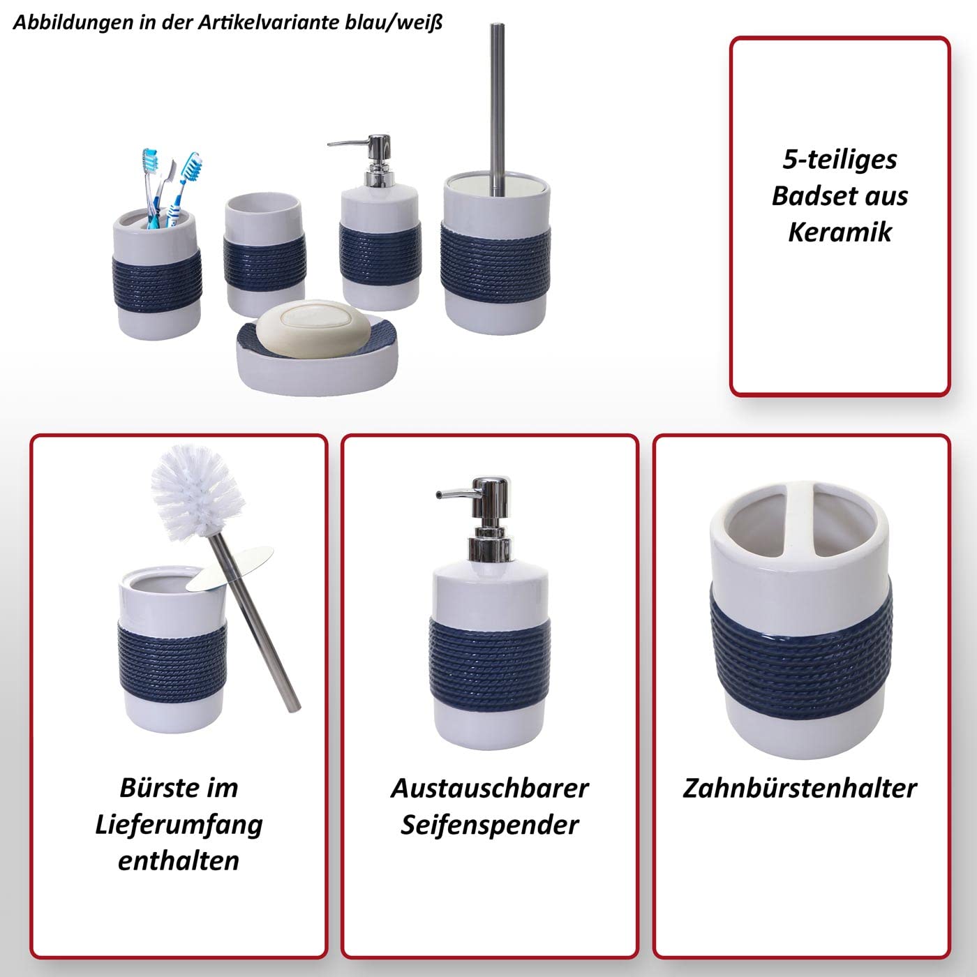 Set de accesorios de baño HWC-C73 cerámica blanco azul