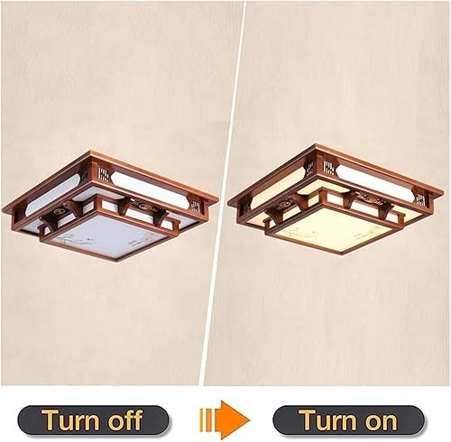 Miniatura 5 de Lámpara de pared de madera antigua de montaje empotrado, lámpara de techo LED cuadrada Chinoiserie, lámpara de techo LED de 3 colores regulables,