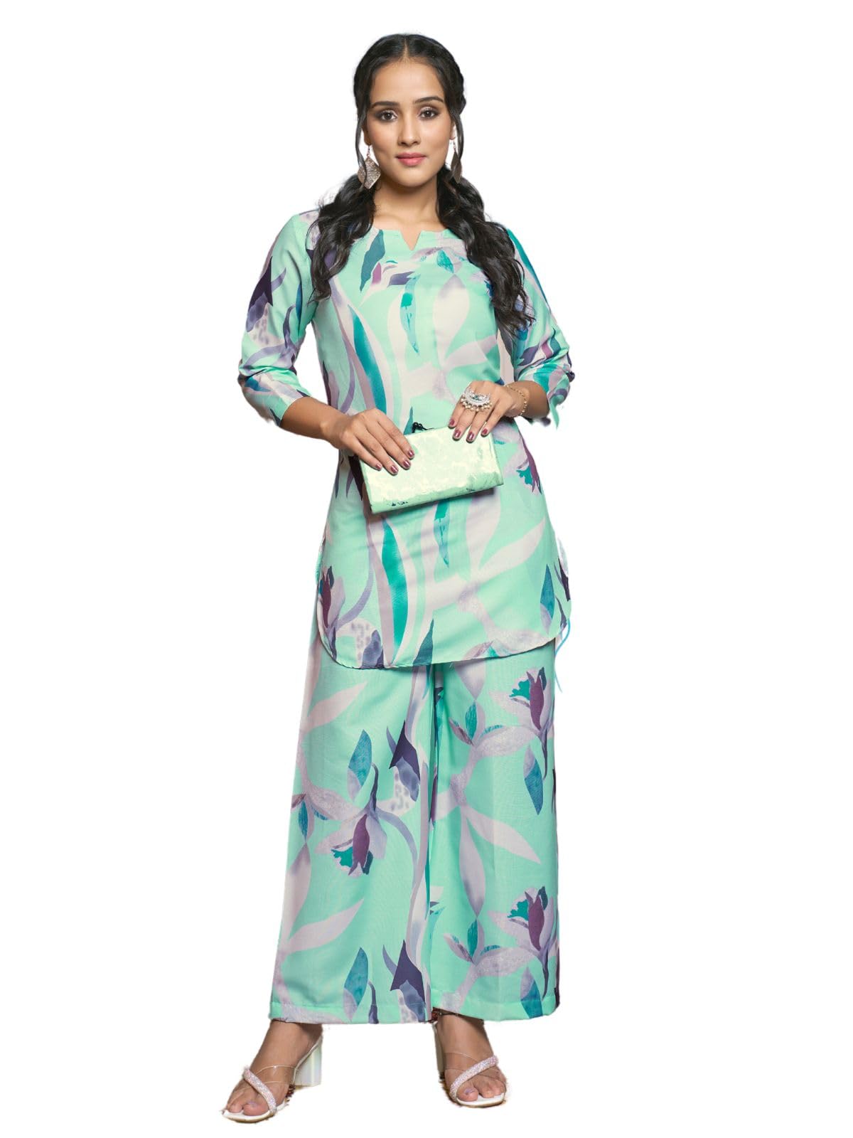GRECIILOOKS Co-ord Set for Women Stylish | Kurtis | Kurti Set For Women | Anarkali Viscose Rayon Printed Kurta & Straight Pant Set | Festive Ethnic Indian Traditional Outfit for Functions & Puja | 3/4 Half Sleeve