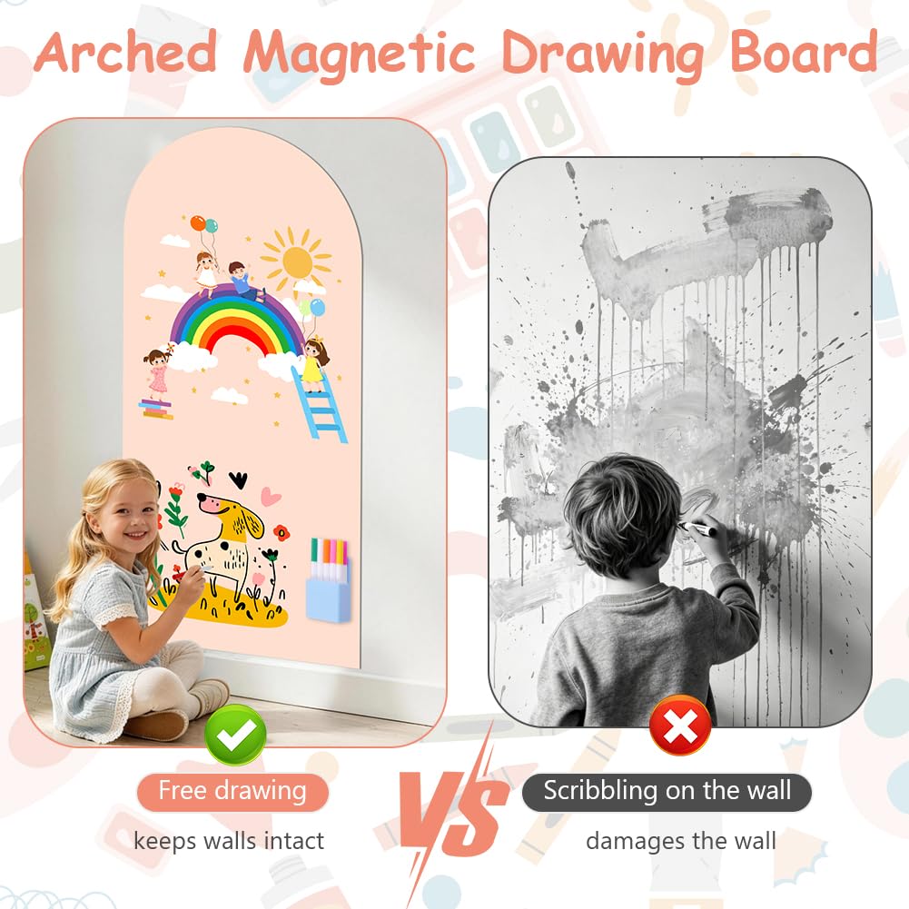 Pizarra Magnetica Infantil 44,5x100cm Papel Adhesivo Pared Tablero Autoadhesivo Recortable con Rotuladores Magnéticos