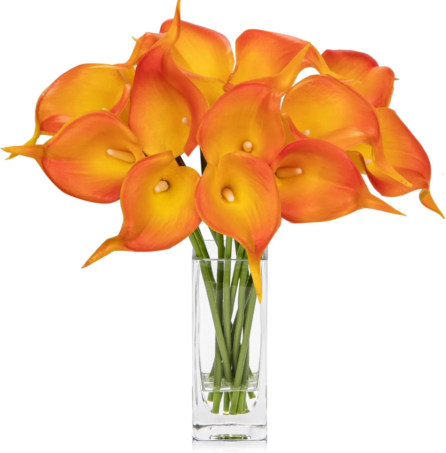Hollyone 12 pcs Artificial Calla Lilies with Glass Vase Realistic Fake