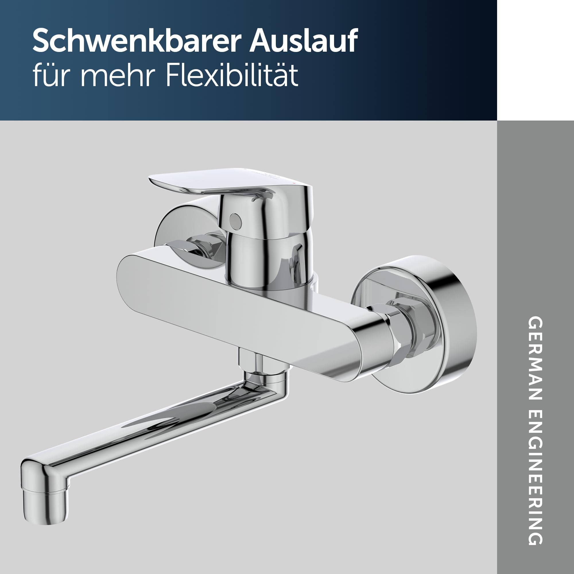 Ideal Standard – Ceraflex Wand-Küchenarmatur, Ausladung 200 mm, mit FirmaFlow Kartusche, Schwenkbereich 180°, Aufputz, verstellbare S-Anschlüsse, Chrom