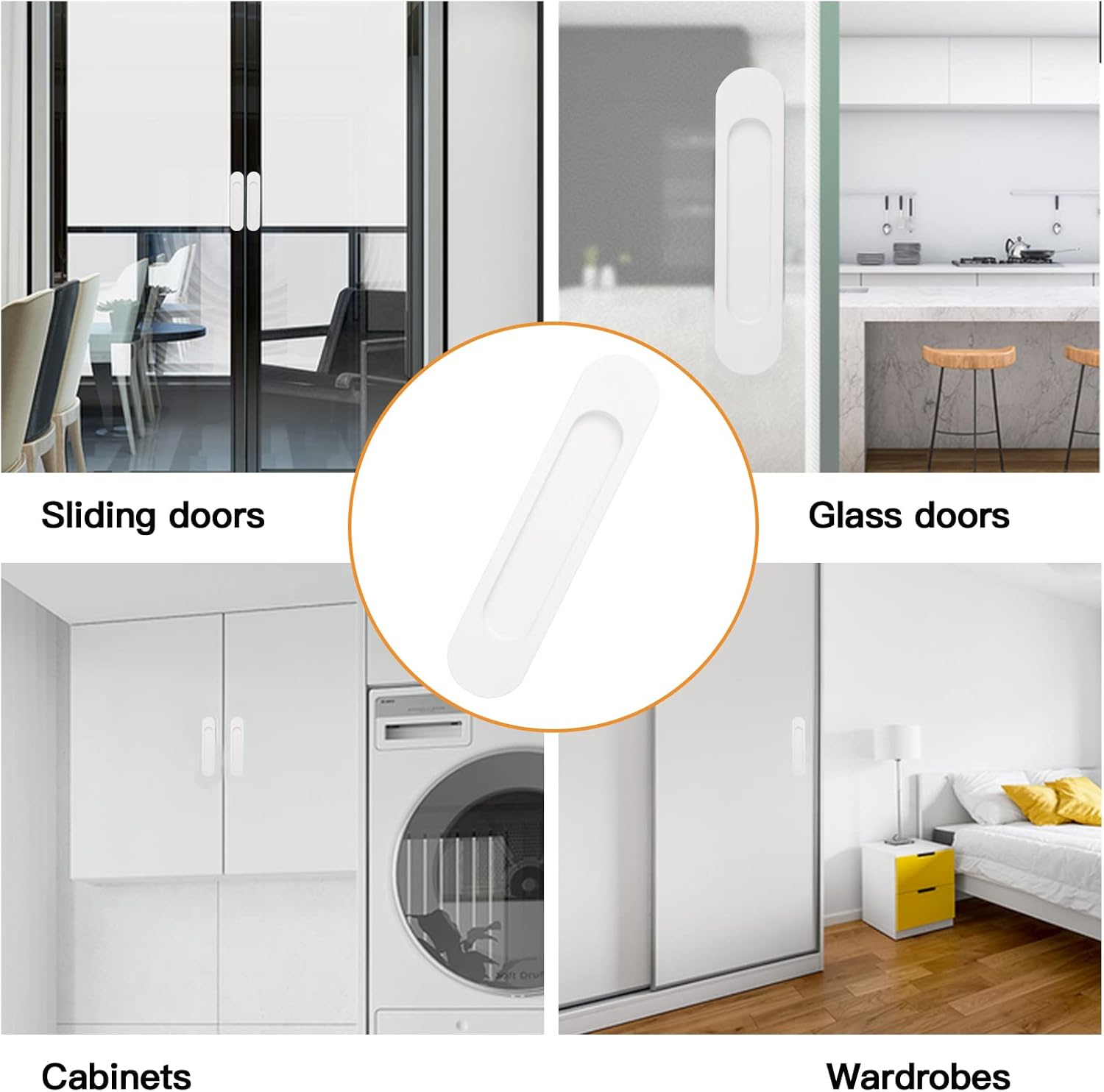 MOROBOR 18CM Self-Stick Oval Sliding Door Pulls, 2pcs Warm White Aluminum Alloy Flush Pull Punch-Free Handle for Sliding Barn Door Windows Cabinets Oval Warm White