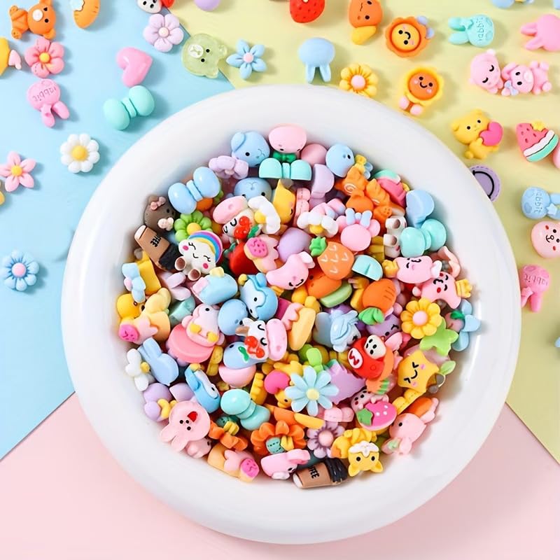 NEOBABY 100 Pcs Mixed Designs Flatback Resin Charms (No Duplicate) for DIY Crafts | Cute Multicolor Sweets Beads for Jewelry Making, Scrapbooking & Accessories (Unique Design, 1–2 cm)-image-42