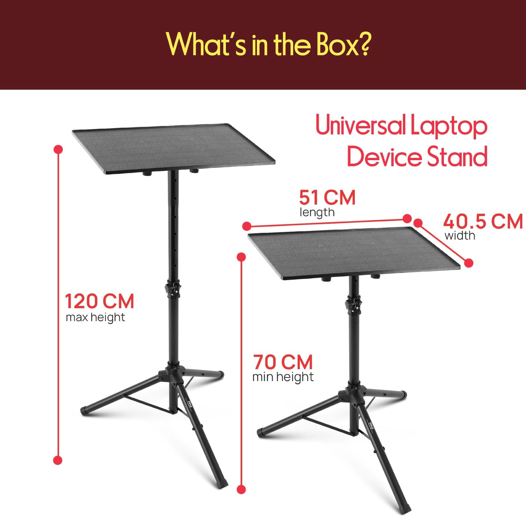 PYLE Laptop & Projector Stand, Tripod Stand With Adjustable Height 28"-50", Portable DJ Equipment Mount, Angle Adjustable Tray, Lightweight Metal Construction, Stage, Studio, Musicians & Performers — Amazon image 6
