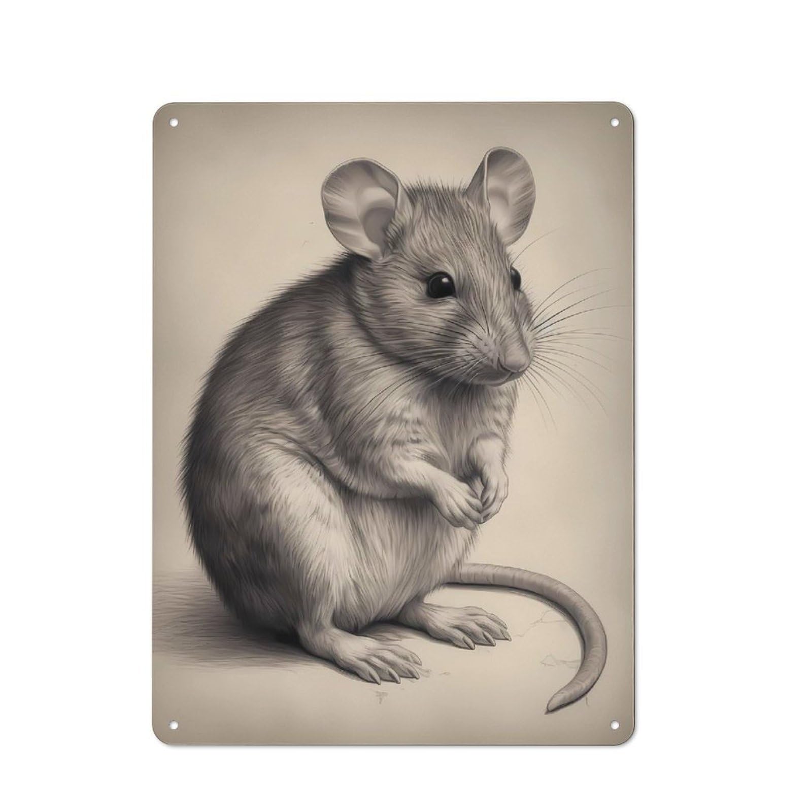 Junmoney Mouse Pencil Drawing Vintage Metal Wall Sign 40X30cm For Café Or Restaurant, For Metal Sign Collectors, For Garage And Workshop Walls