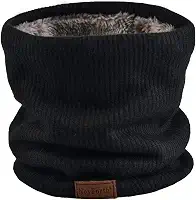 Cachecol de tricô com forro de lã e camada dupla para o inverno Infinity grosso e à prova de vento, preto.
