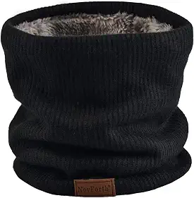 Cachecol de tricô com forro de lã e camada dupla para o inverno Infinity grosso e à prova de vento, preto.