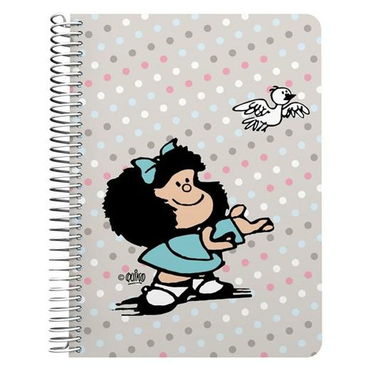 Grafoplás - Quarter Notebook, Mafalda Bird, 80 Squared Sheets 4x4 90g, Plastic Cover, Spiral with Coil-Lock Closure, FSC Certified, Perfect for Taking Notes