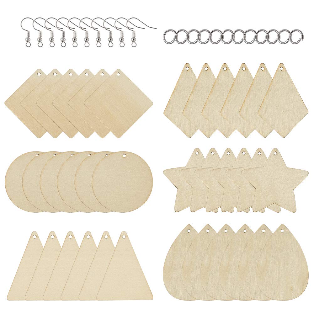 Kit 60 Pezzi Orecchini In Legno Beadthoven - Pendenti Geometrici Non Finiti Con Ganci E Anelli - Foto 9