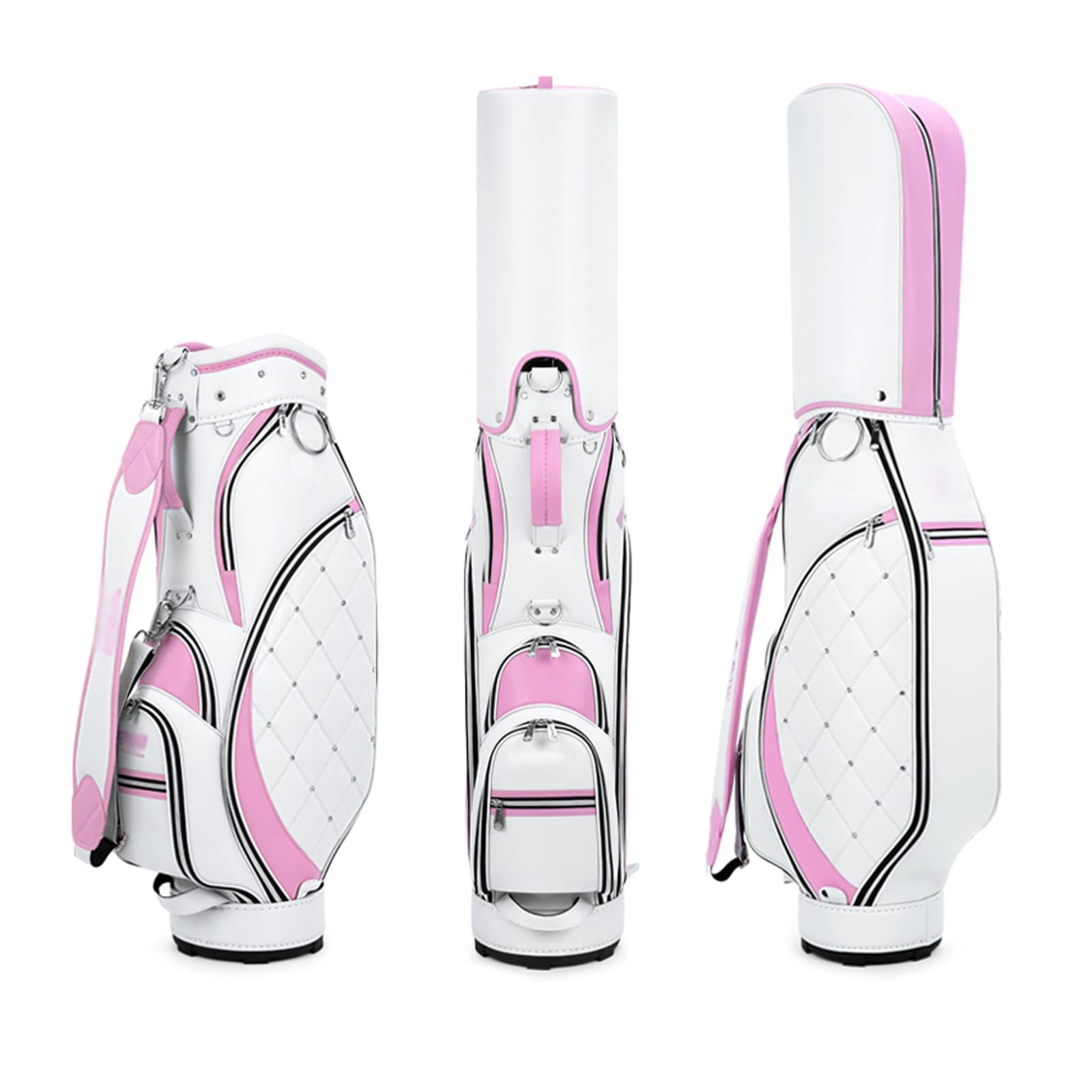 Bolsa de Golf portátil para Mujer, Bolsa Impermeable de Cuero de Microfibra para Carrito de Golf, Base de Alta dureza, Bolsa con Soporte de Golf, Bolsas de Viaje para Palos de Golf (Pink)