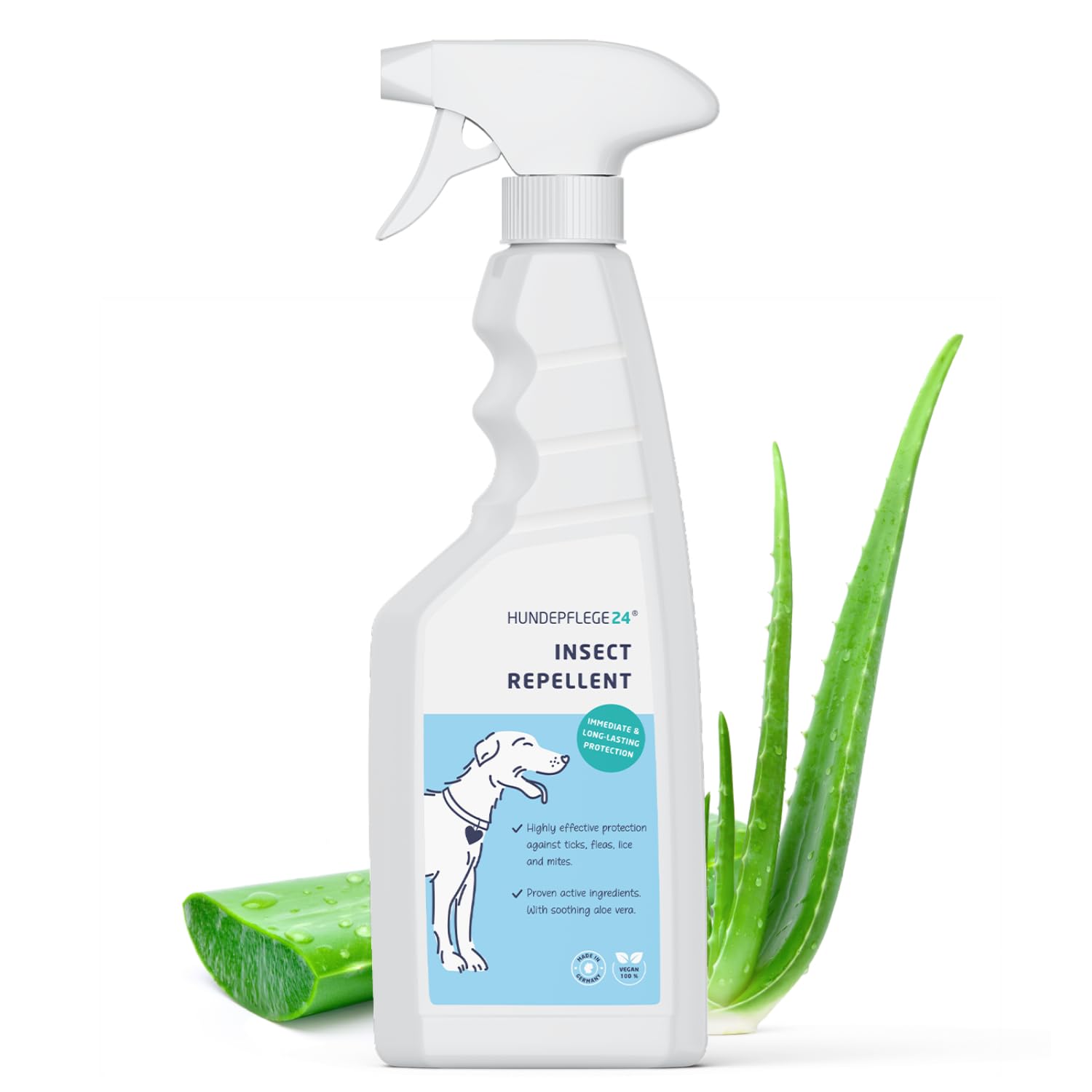 Tick Spray for Dogs – Highly Effective Flea & Tick Protection for Dogs & Cats with Geraniol & Aloe Vera – Repels Ticks, Fleas, Mites, Lice, Mosquitoes & More – Made in Germany – 500ml