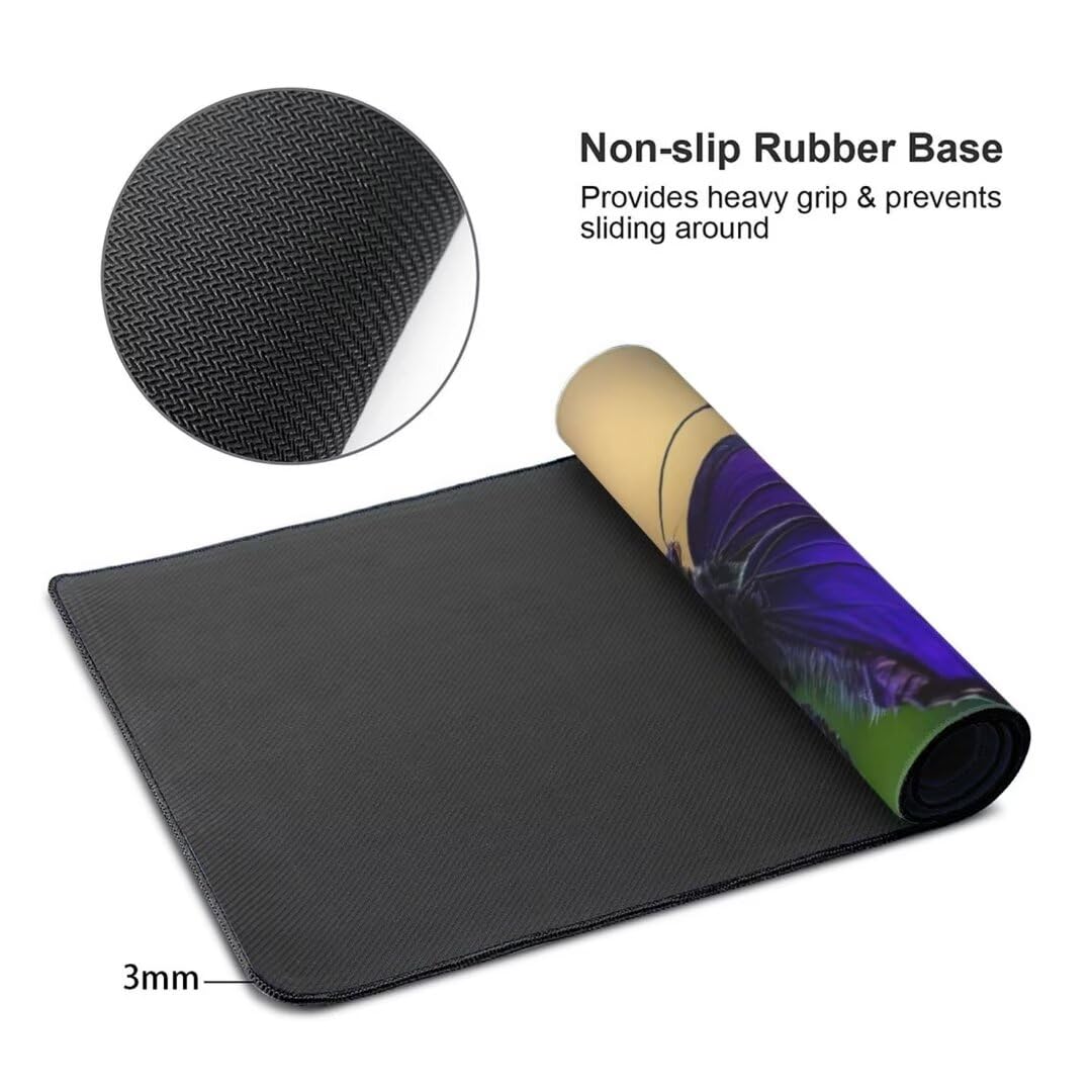 Alfombrilla de ratón 1400x600x3 MM, Alfombrilla Ratón XXL Extendida de Gran Tamaño con Bordes Cosidos, Base de Goma Antideslizante Almohadilla para Teclado, Mariposa púrpura S-12701