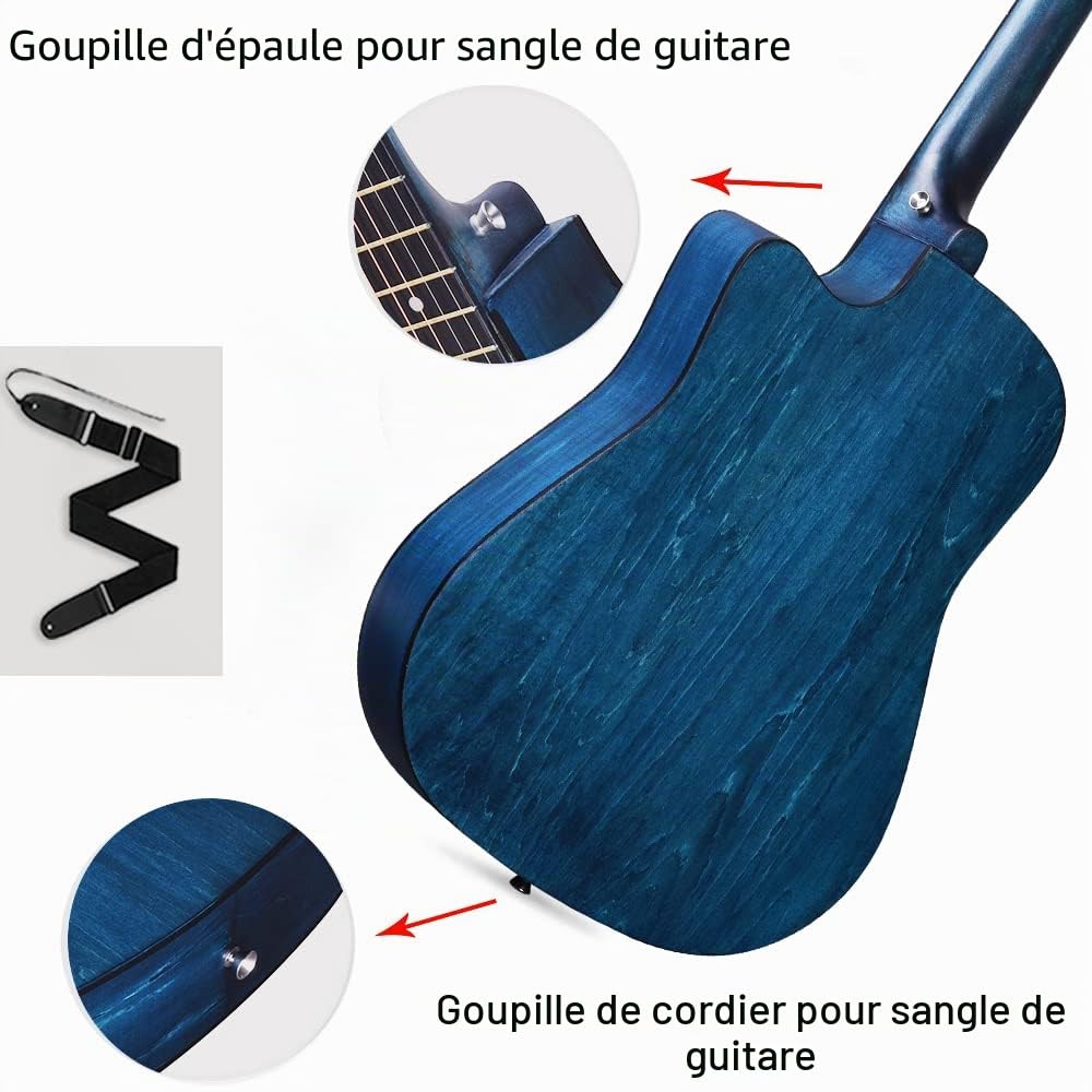 ADM Guitare acoustique 38 Pouces pour Débutant, guitare folk bleue pour enfants, étudiants, adultes (corde en acier)