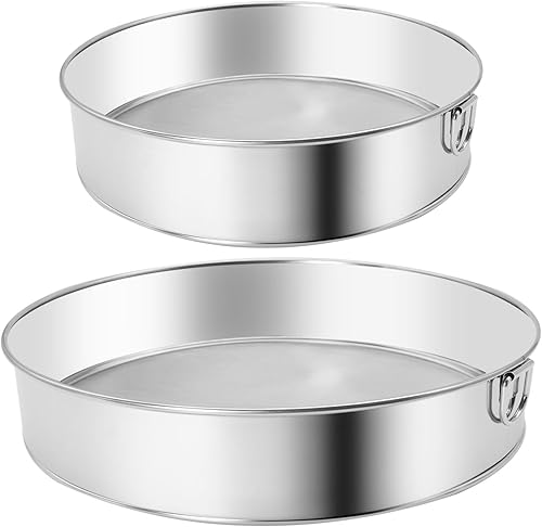 2 tamices redondos de harina de acero inoxidable, tamiz redondo de harina de 8 pulgadas y 6 pulgadas, 60 mallas de malla fina para hornear pastel pan