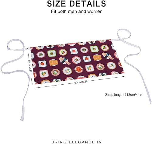 Miniatura 2 de Delantal de cintura con patrón de sushi japonés, para camarero, chef y servidor, medio delantal con correa larga de bolsillo, para mujeres, hombres,