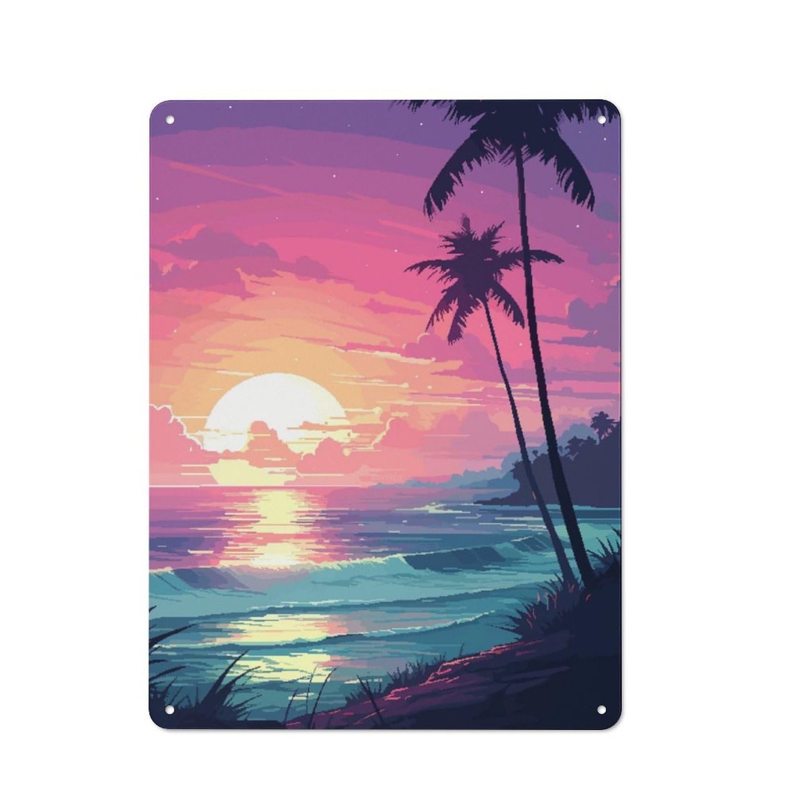 Junmoney Hawaii Retro Waves Pixel Industrial-Style Metal Plaque 40X30cm For Workshop Wall, For Vintage Wall Decor Fans, For Themed Room Decoration