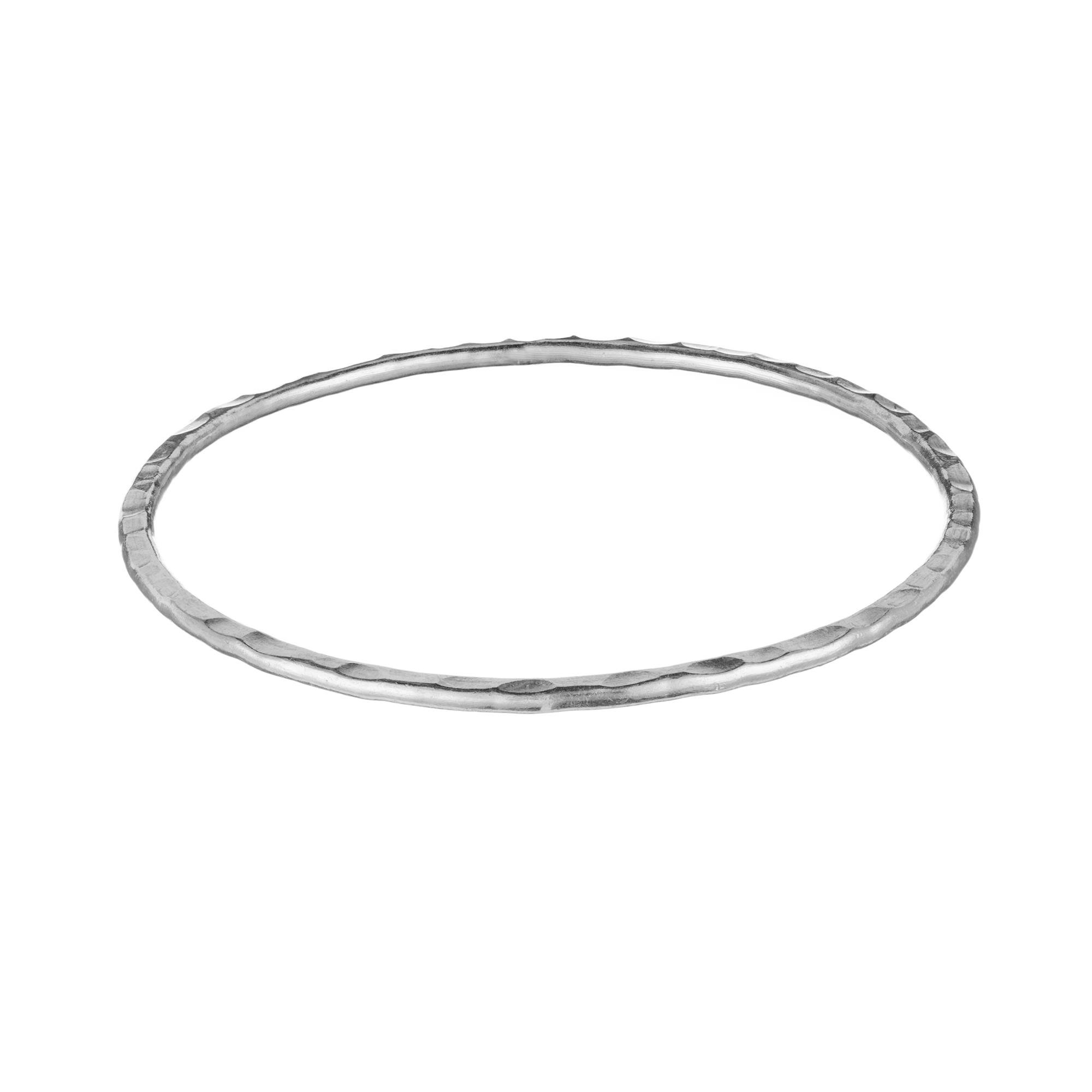 81stgeneration Karen Hill Tribe Silver Stacking Bangle - 999 Silver Hammered Flat Tube Design - Textured Round Closed Bangle Bracelet for Women -