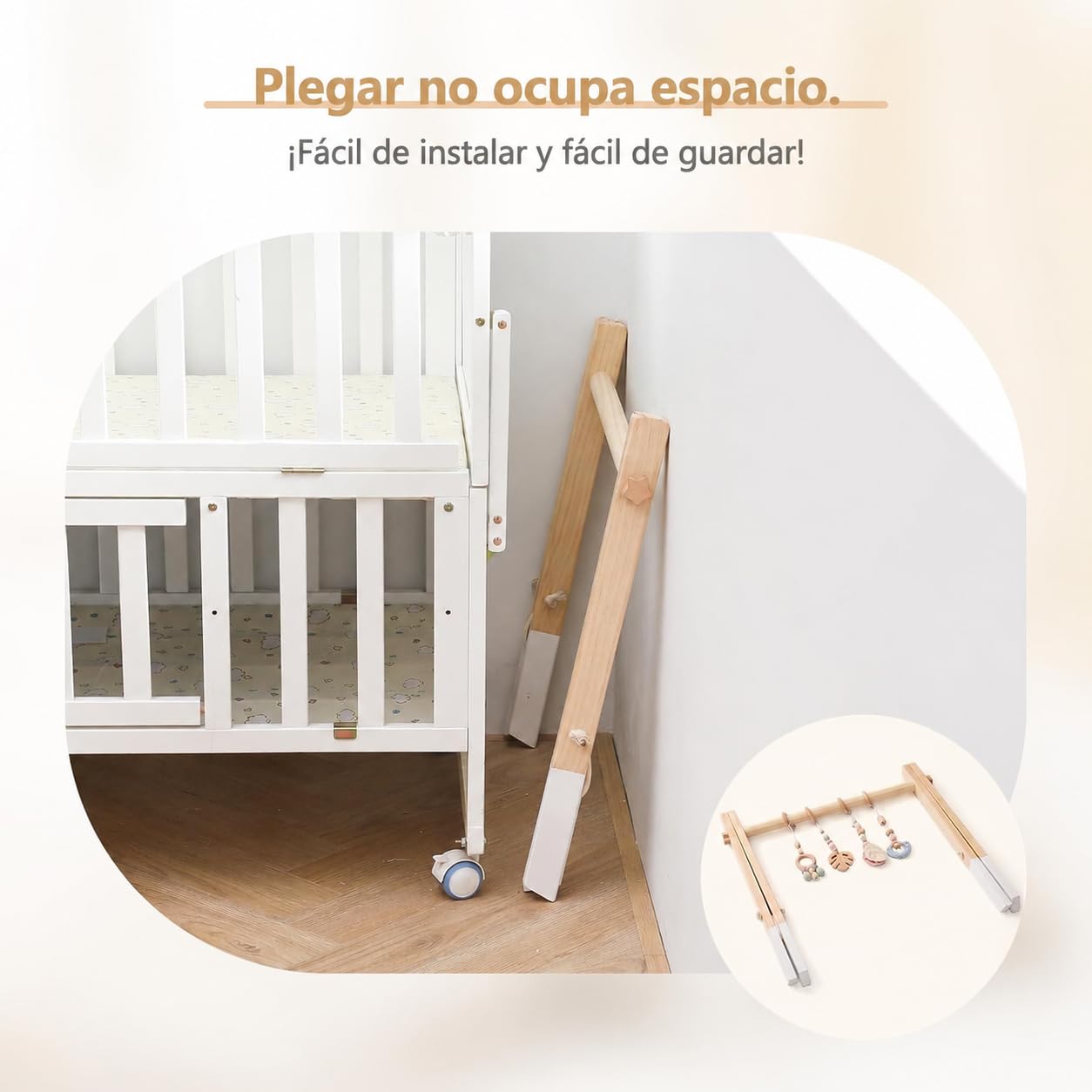 Gimnasio de juego para recién nacido, arco de madera para bebé, centro de actividades, diseño blanco, arco de juego extraíble, para guardería