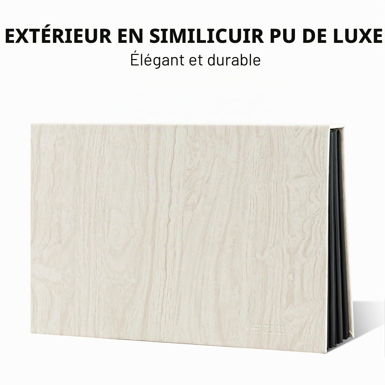 Palette magnétique vide à 4 couches (grain de bois blanc) + 1 spatule de dépôt de maquillage + 50 autocollants ronds en métal + 50 autocollants carrés en métal