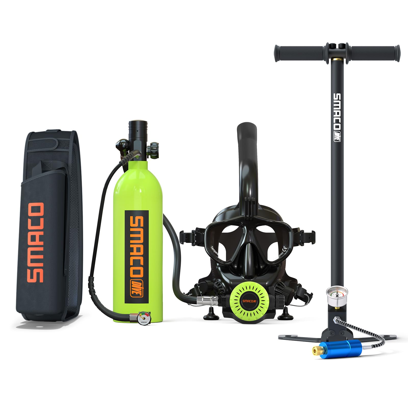 SMACO Mini Scuba Tank with Snorkel Mask, Lung Air Tank Sub Mask 1L Portable Small Diving Tank with Full Face Diving Mask Reusable Pony Bottle for Snorkeling Underwater Exploration Rescue S400Pro