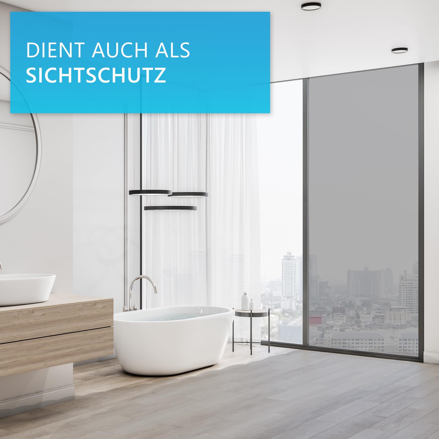 NYVI Sonnenschutz Fensterfolie NYVIScreen - Sonnenschutz, 99% UV-Schutz, 55% Wärmereflektion, Sichtschutz - Selbstklebende Spiegelfolie - 76 cm breite Streifen - 3 Meter lang