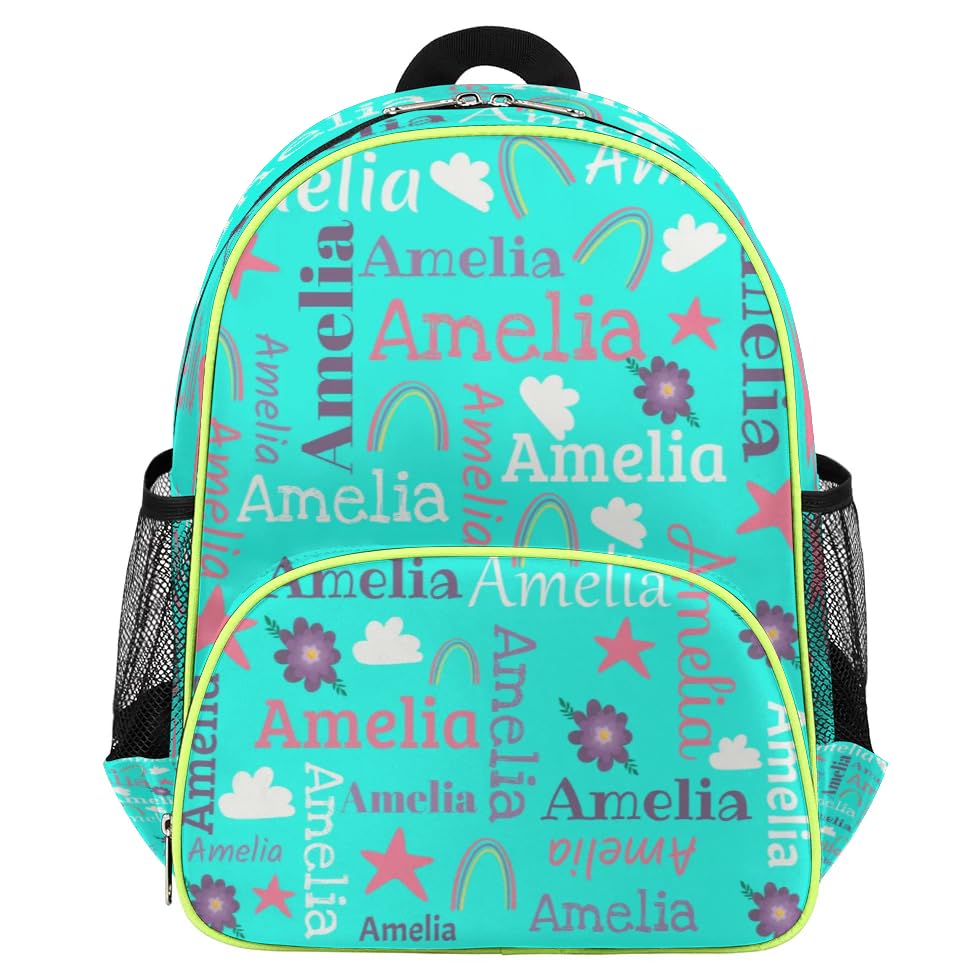 Personalized Toddler Kids Backpack, Custom Mini Backpacks for Preschool, Schoolbag for 1-6 Years Boys Girls Light Blue Rainbow