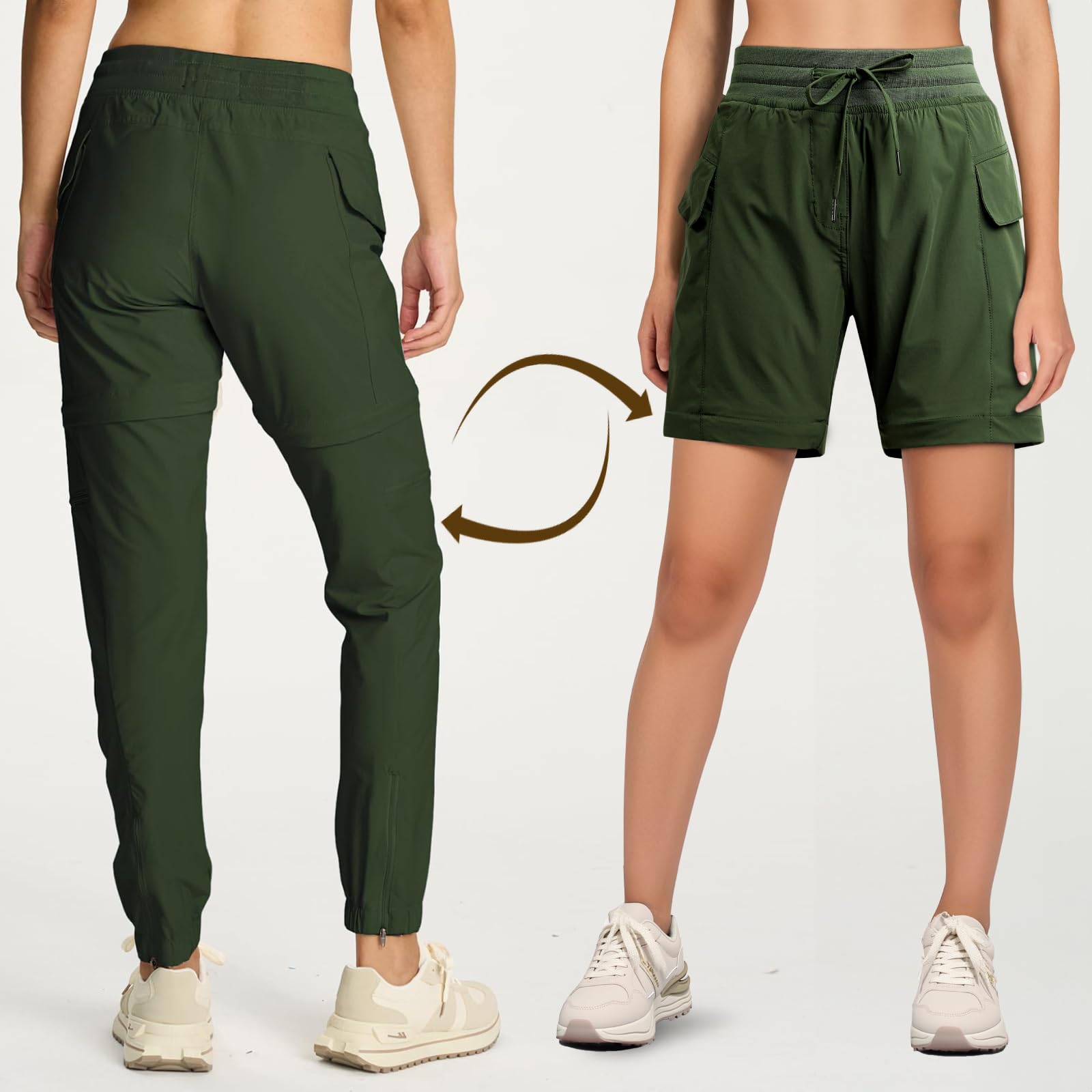 smawell Womens Hiking Pants Quick Dry Cargo Scrub Pants Women Joggers with Pockets Petite Army Green XL